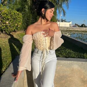 PLT Cream Off-Shoulder Corset Top